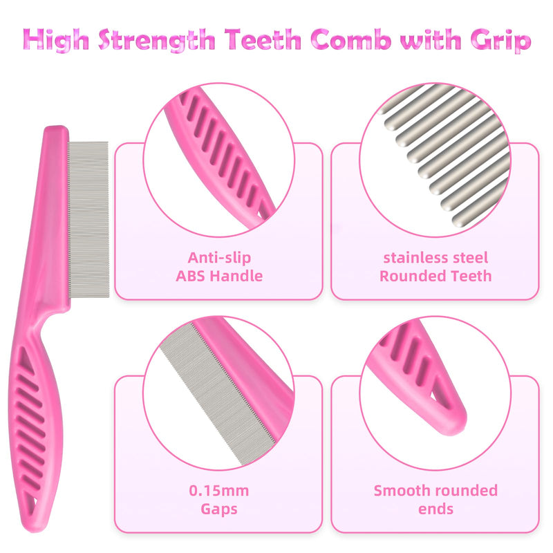 Flea Comb for Cats and Dogs, 6 Pack Pet Lice Comb Set Eye Comb Flea Combs Pet Grooming Pets for Small, Medium & Large Pets (Pink) Pink - PawsPlanet Australia