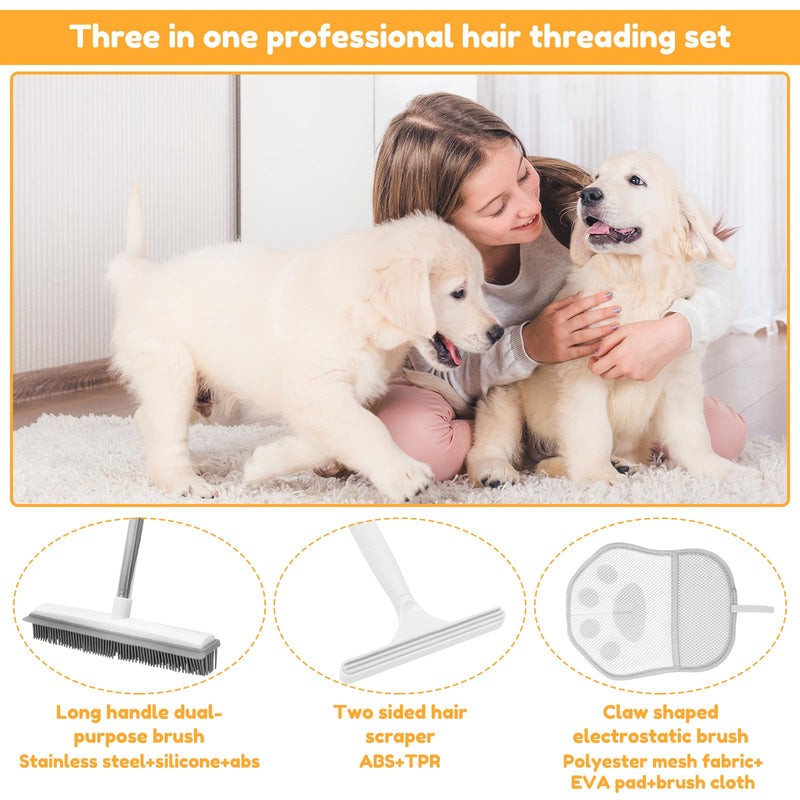 3 in 1 Carpet Rake Kit for Pet Hair Removal Tool,Reusable Pets Hair Remover Broom with Long Handle,Dog & Cat Carpet Scraper,Pet Hairs Remover for Rugs, Mats, Couch, Curtains - PawsPlanet Australia