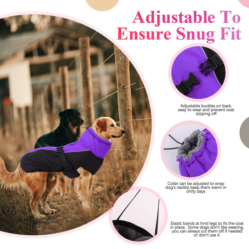 IECOii Extra Warm Dog Coat Reflective Adjustable Dog Jacket Dog Winter Coat with Buckle Fleece Turtleneck Dog Jacket for Cold Weather Soft Winter Coat for Small Medium Extra Large Dogs X-Large Purple - PawsPlanet Australia