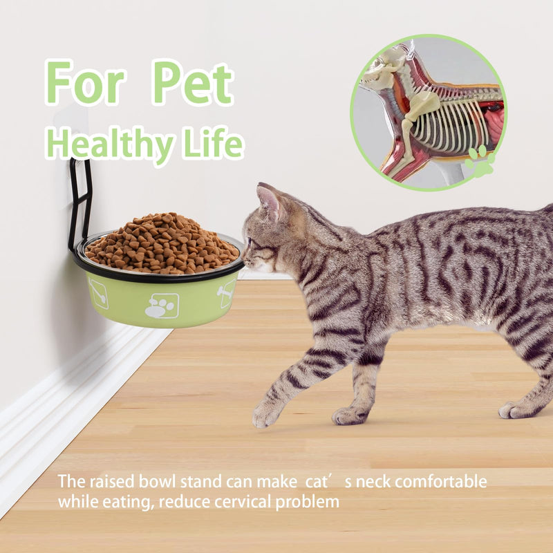 4PCS Multi-Color Raised Pet Bowls, Wall Mounted Elevated Food and Water Bowls, Stainless Steel Hanging Pet Feeding Bowls with Stand, Nonslip Red+Green+Grey+Blue Stainless Steel Bowls