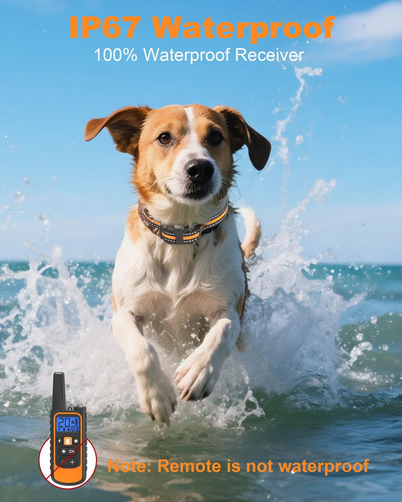 Dog Shock Collar with Remote Control – IP67 Waterproof Dog Training Collar with Beep, Vibration, Shock, Flashlight, Long-Lasting Battery, Safe for Dogs 8–120 lbs Orange - PawsPlanet Australia