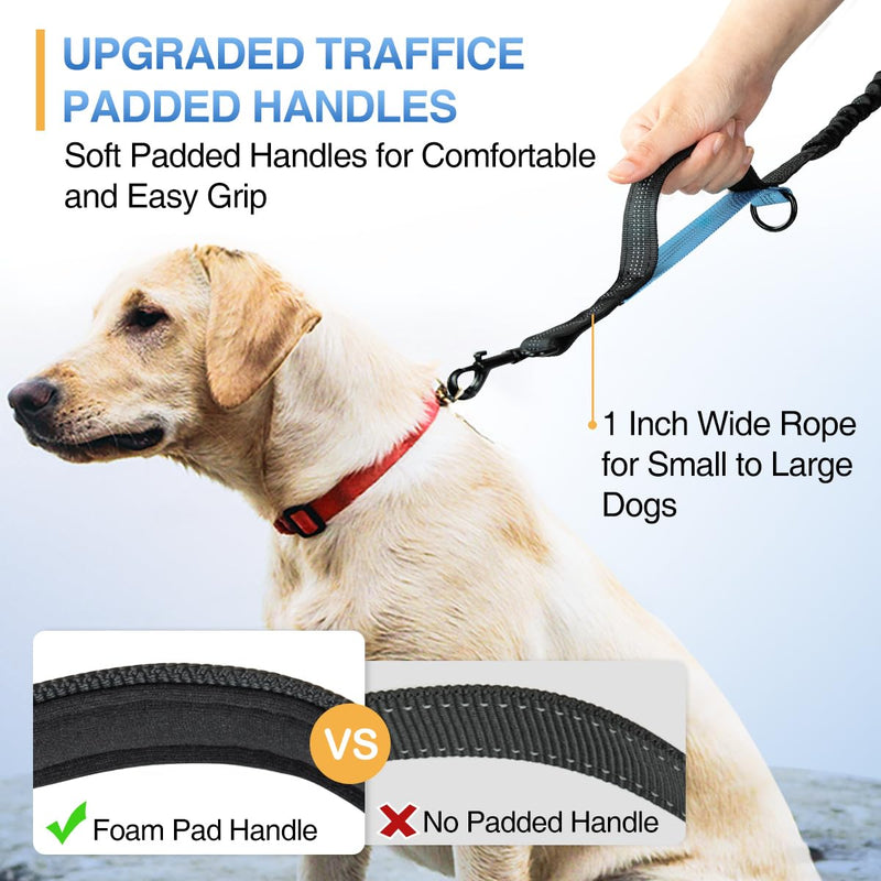 Kytely Hands Free Dog Leash with Zipper Pouch, Wide Padded Waist Dog Running Leash, Dual Padded Handles, Retractable Bungee for Walking Jogging Training Hiking Black/Blue For 1 Dog