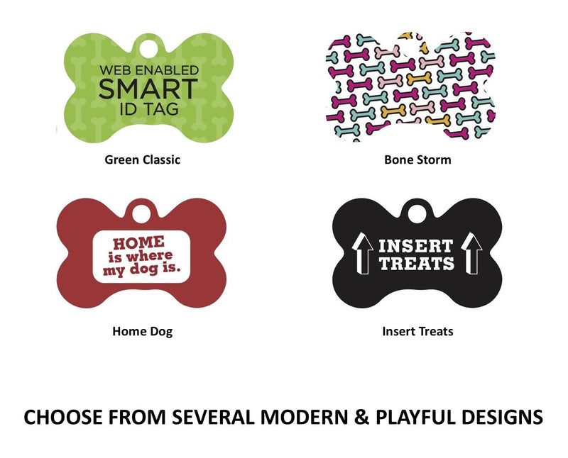 Dynotag Web/Location Enabled QR Code Smart, Deluxe Coated Steel Pet Tag - Play Series - Bone Green Classic - PawsPlanet Australia