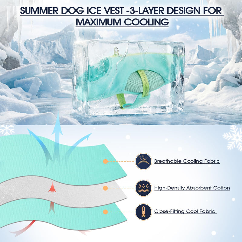 IECOii Dog Cooling Vest with Leash Ring for Summer, Reflective Breathable Dog Cooler Shirt, Adjustable Cooling Jacket Pet Outdoor Harness for Walking, Hiking, Beach, Turquoise, Size M Medium