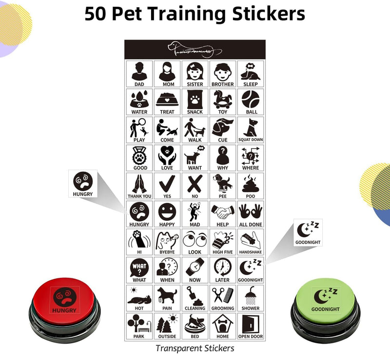 RIBOSY Set of 6 Recordable Buttons with Rubber Mat and 50 Training Stickers, Dog Buttons for Communication - Record& Playback Your Own Voice to Train Your Pet Voice What They Want（Battery Included） - PawsPlanet Australia