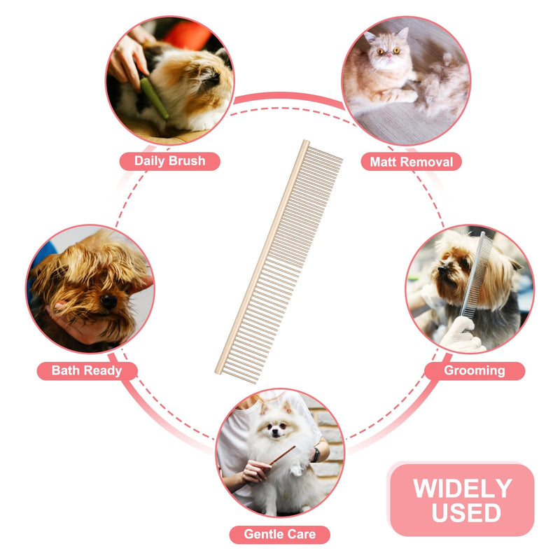 Dog Cat Comb, Pet Combs Stainless Steel Teeth with Rounded Ends for Knots Mats Loose Hair Removal, 7.5IN (Gold Coated, 3 Pack), Grooming Tool Intended for Long Curly Hair Pet Gold Coated 7.5 IN