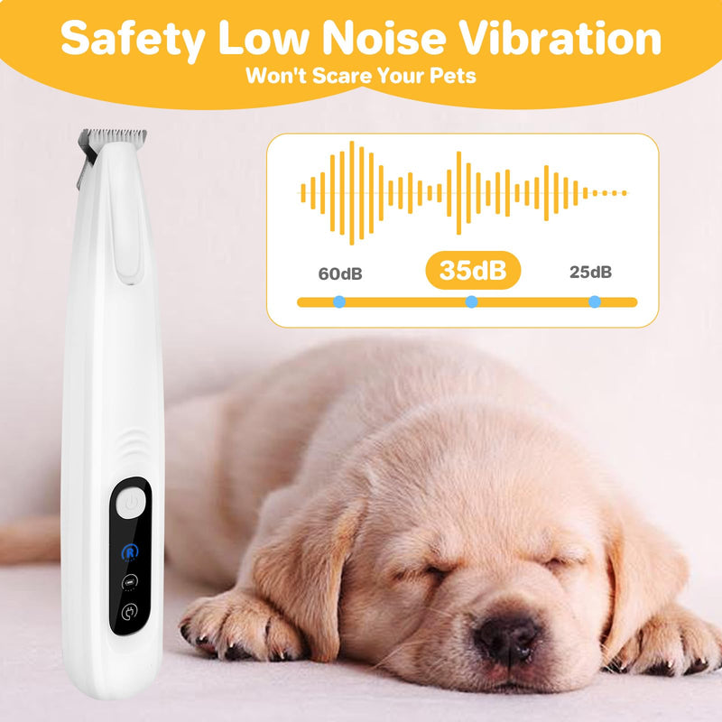 ETACCU Dog Paw Trimmer, Ultra-Quiet Pet Paw Hair Clipper with LED Light - Electric Calm Clippers Shaver for Cats Grooming Tool for Eyes, Ears, Face & Small Areas White with storage bag - PawsPlanet Australia