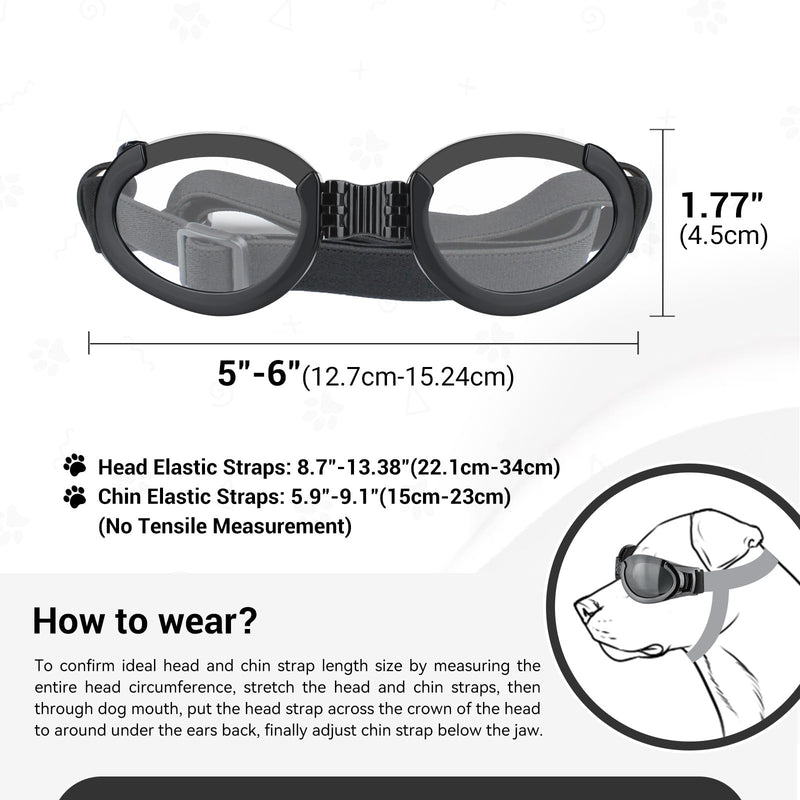 PETLESO Dog Goggles Medium Breeds, Clear UV Protection Dog Sunglasses with Black Replaceable Lenses, Adjustable Doggy Glasses for Outdoor Activities Hiking/Camping Windproof Pet Eyewear Black (Clear+Black Lens) - PawsPlanet Australia