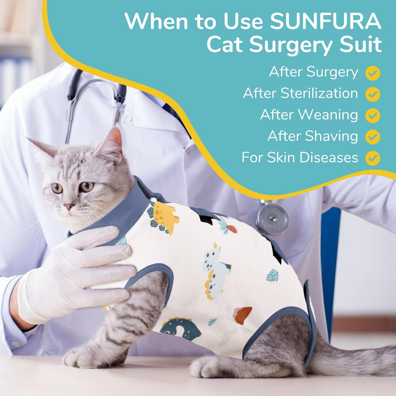 SUNFURA Cat Recovery Suit, Breathable Cat Surgery Recovery Suit Kitten Onesie for Cats After Surgery, Cat Surgical Spay Suit Male Female E-Collar Alternative Anti Licking Wounds, Blue S Small Blue Dinasour