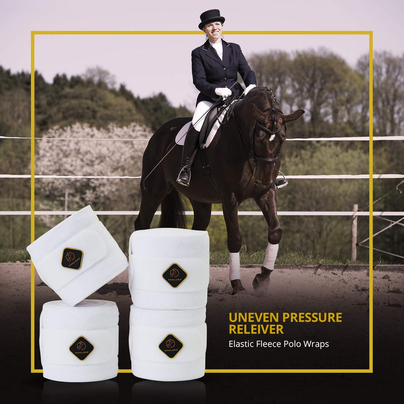 Kavallerie Classic Bandage for Horses, Distributes Pressure Evenly Therapeutic Breathable Fleece Material, Stretchy, Provides, Leg Protection and Support - White - (4 Units per Pack) 4 Pack
