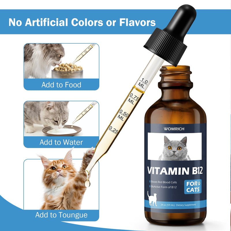 Vitamin B12 for Cats | Methylcobalamin Supplement | Boosts Red Blood Cell Formation, Energy, Nervous System & Appetite, Treats Pancreatitis | 2 fl oz Dropper - PawsPlanet Australia
