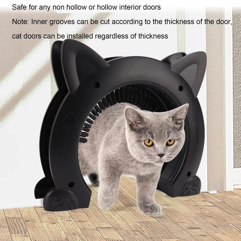 Black Interior Cat Door, Cat Door for Interior Door with Grooming Brush, 8.9x10.4 inches, Cats Black