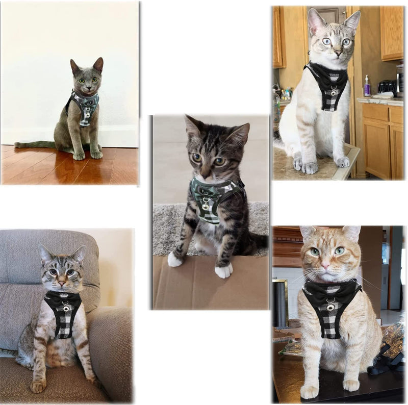 Catcat Walking Harness and Leash,Breathable Soft Kittens Vest for Cats Dogs, Escape Proof with Bell and Bow-Knot Decoration Christmas（Black and White，S） S Black and White - PawsPlanet Australia
