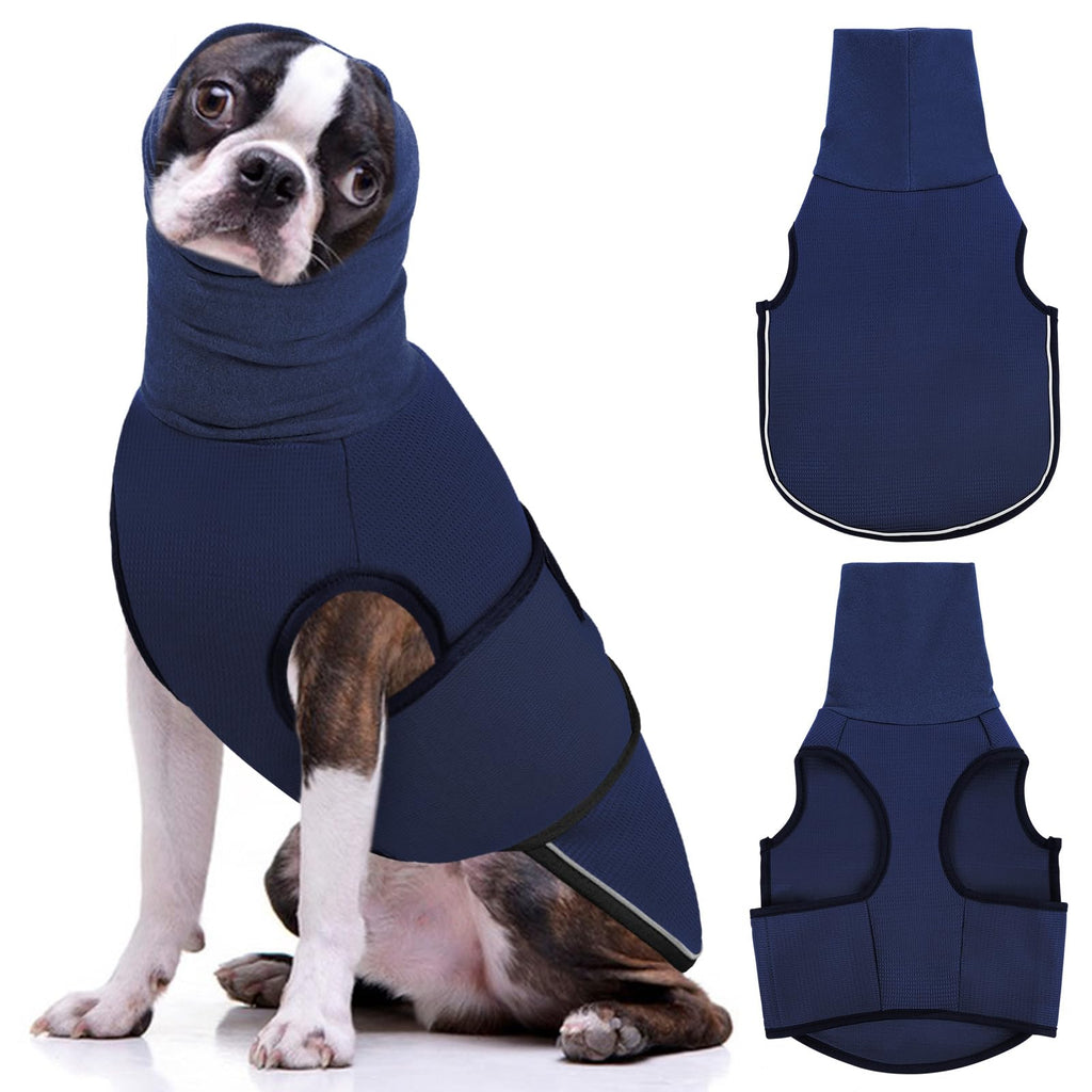 AOFITEE Dog Anxiety Calming Hoodie, Thunder Jacket for Dogs Anxiety, Breathable Calming Shirt Dog Anxiety Vest for Fireworks, Thunder, Separation, Dog Hoodies for Noise Block & Ear Protection Recovery Navy Blue Large