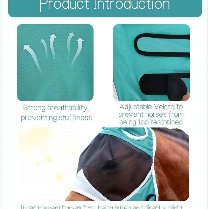 Horse Fly Mask， Horse Fly Mask with Cover Uv Protection,Fly Masks for Horses with Ears (Blue, L) BLUE
