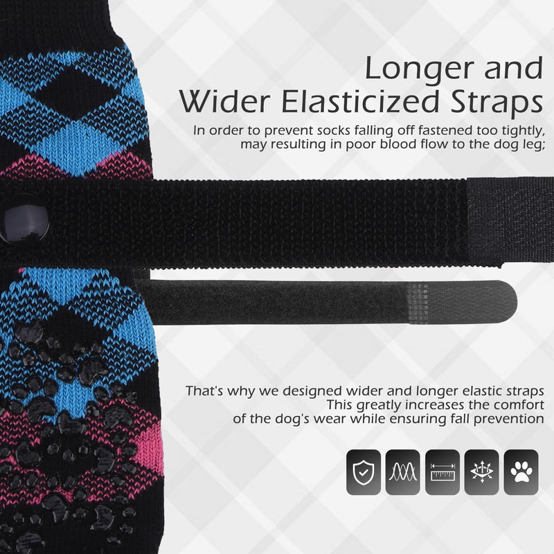 EXPAWLORER Dog Socks to Prevent Licking Paws, Dog Shoes for Hot Pavement, Anti Slip Dog Booties for Hardwood Floors, Dog Boots & Paw Protectors for Small Medium Large Senior Dogs, Pink Blue XL X-Large