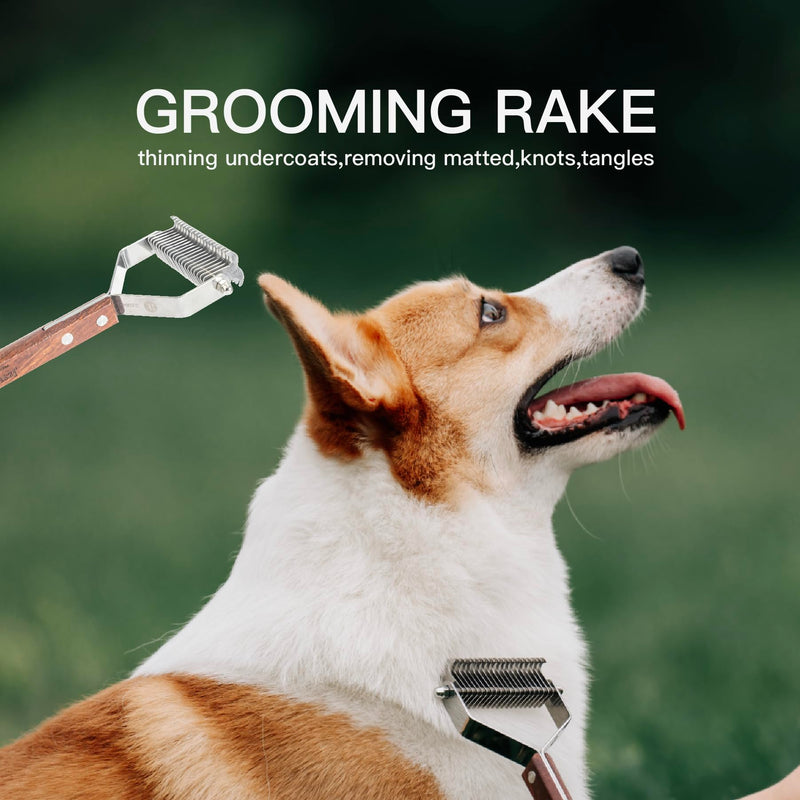 Pet Dematting Rake with 2 Sided Professional Pet Grooming Rake for Dogs and Cats 20-Blades Deshedding Detangle Thinning Undercoat Comb and Face Comb Kit with Wooden Handle - PawsPlanet Australia