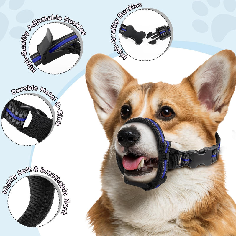 Dog Muzzle,Anti-Bite Adjustable Breathable Soft Muzzle for Small Medium Large Dogs - Vet Visits, Grooming & Training - Secure Fit, Lightweight Design,Allows Panting and Drinking Blue Line M - PawsPlanet Australia