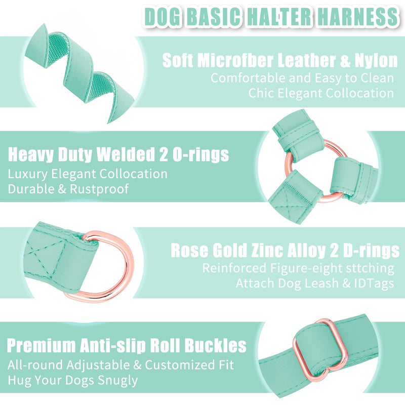 Soft Leather No Pull Dog Harness - Adjustable Step in Dog Harness with Rose Gold Heavy Duty Metal Buckle, Freedom Nylon Dog Halter Vests for Small Medium Large Dogs Easy Walking Training (Green,S) Mint Green S (Neck&Chest Girth 14"-21" x Width 0.8") - PawsPlanet Australia