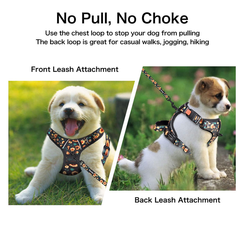Petmolico No Pull Dog Harness Set with Leash Attachment Easy Control Handle Reflective Harness Vest Small Breed, Puppy Vest and Leash Set with Poop Bag Holder, Large - Sunflower - PawsPlanet Australia