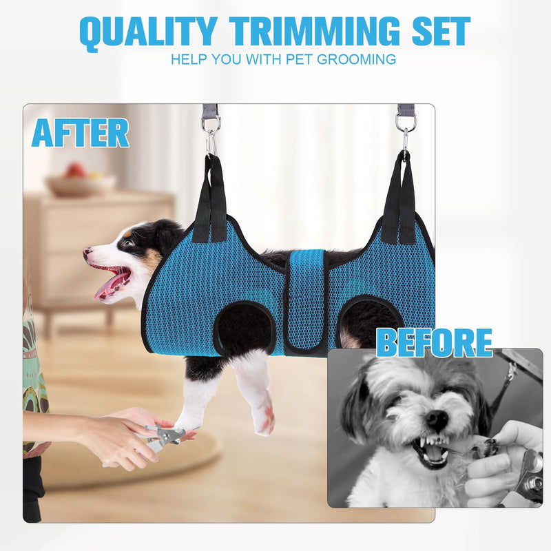 PAWCHIE Dog Grooming Hammock Harness for Dog Cat with Pet Nail Clipper Trimmer-Breathable Cat Hanger Sling for Trimming Clipping Nails-Dog Hammock Restraint Bag for Small Medium Large Dog,Dark Blue XS Dark Blue - PawsPlanet Australia