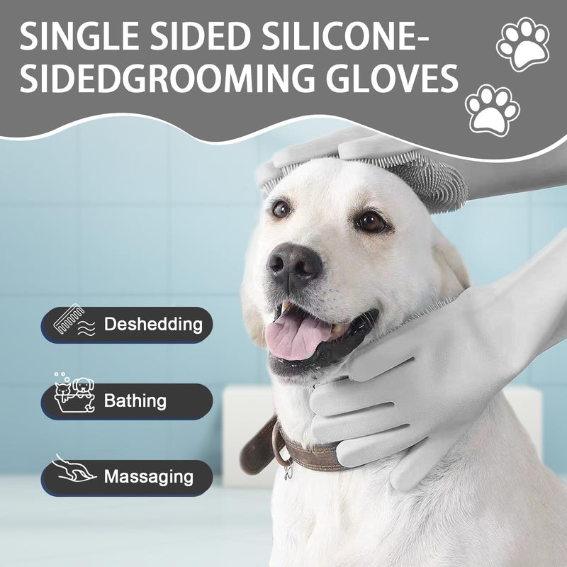 All-in-One Dog Bath & Grooming Gloves - Static Magic for Hair Removal, Heat-Resistant Silicone for Dogs and Cats with Non-Slip Massage Design - Grey - PawsPlanet Australia
