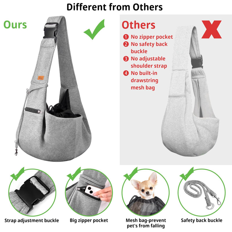 CUBY Dog and Cat Sling Carrier - Small Dog Carrier Sling with Adjust Strap & Zip Pocket, Hands Free Soft Dog Slings for Small Dogs Cats Puppy Pets Outdoor Travel Safety Purse Bag (Silver Grey) Navy Blue Adjust strap 1.0