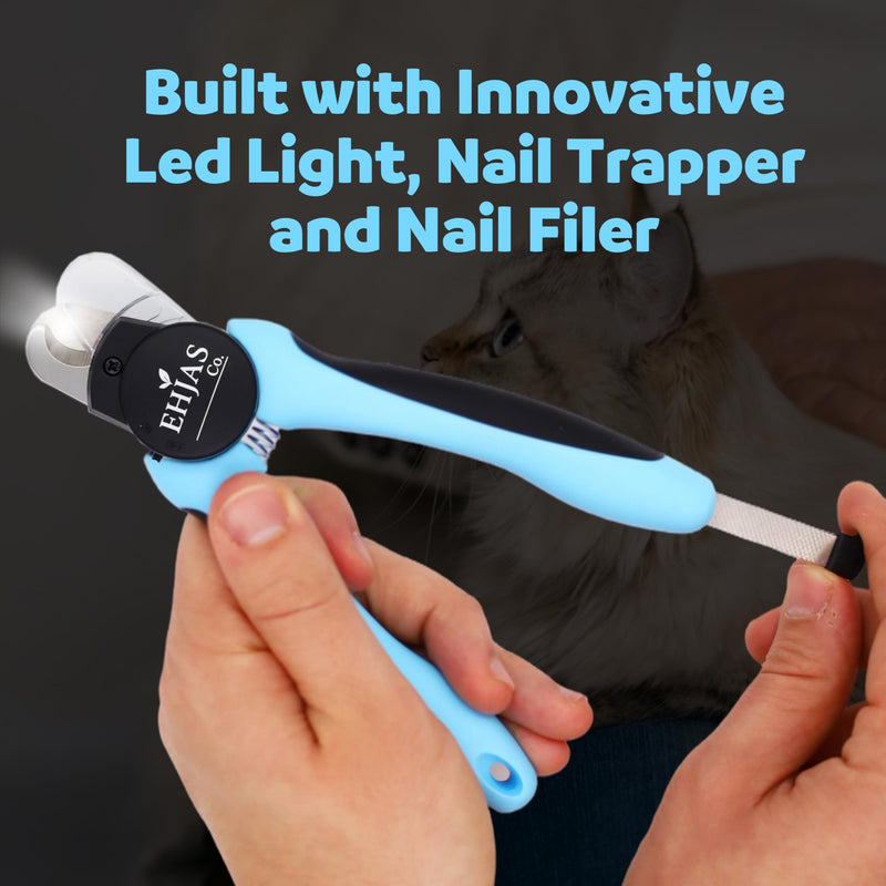 Stainless Steel Pet Nail Trimmer/Clipper with LED Light, Nail Trapper and Filer, Blue, for Dogs and Cats - PawsPlanet Australia