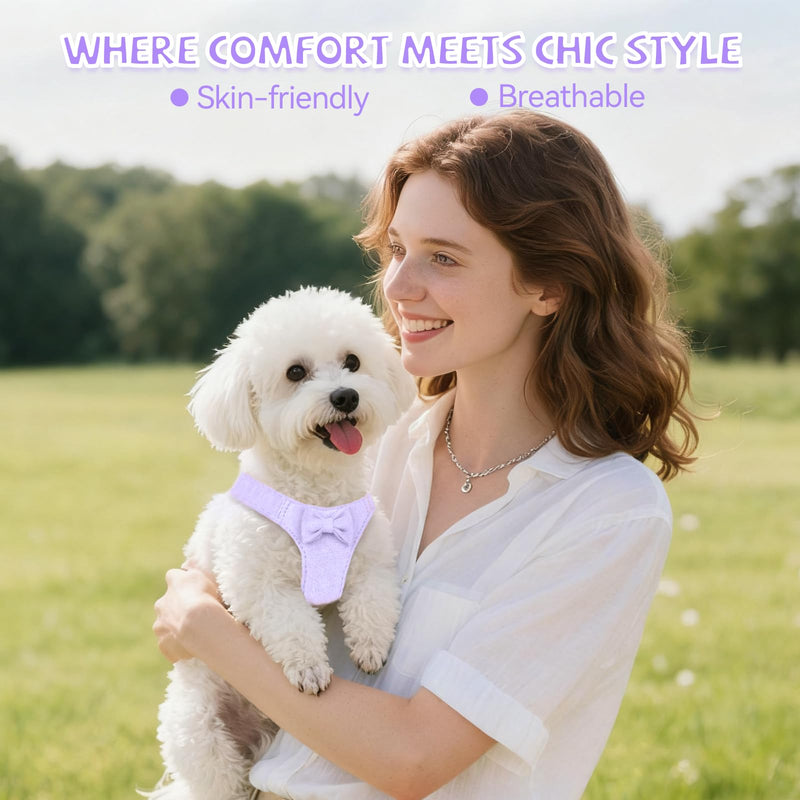 No Pull Small Dog Harness and Leash Set, Adjustable Puppy Harness for Extra Small XS XXS Girl Dogs, Soft Suede No Choke and Escape Proof Pet Harness Vest Leash for Puppy Cat (Purple XS) Purple - PawsPlanet Australia