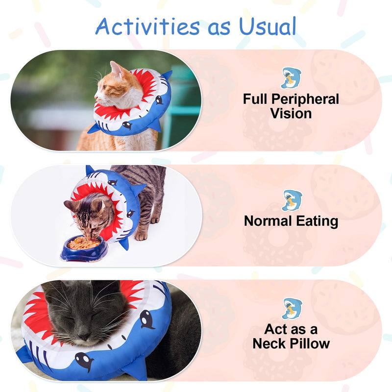 BEAUTYZOO Cat Cone Collars Soft, Cat Recovery E Collars After Surgery to Stop Licking, Adjustable Elizabeth Circle Collar Cute Pet Donut Pillow for Cats Kitten Small Dogs,Cute Shark Small (Neck Girth: 5"-10")