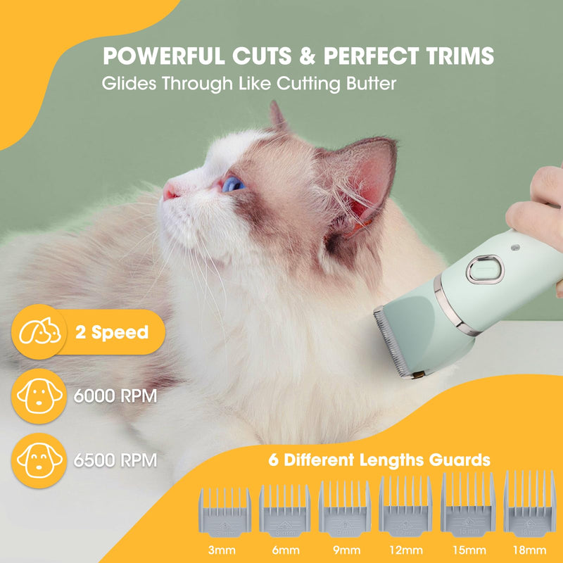 Upgrade Dog Grooming Kit, Cordless Dog Paw Trimmer, 4 in 1 Low Noise Pets Hair Clipper Grooming Kit, 2-Speed Nail Grinder with Stainless Steel Blade for Small Pet with Thick Coats (Green) Green - PawsPlanet Australia