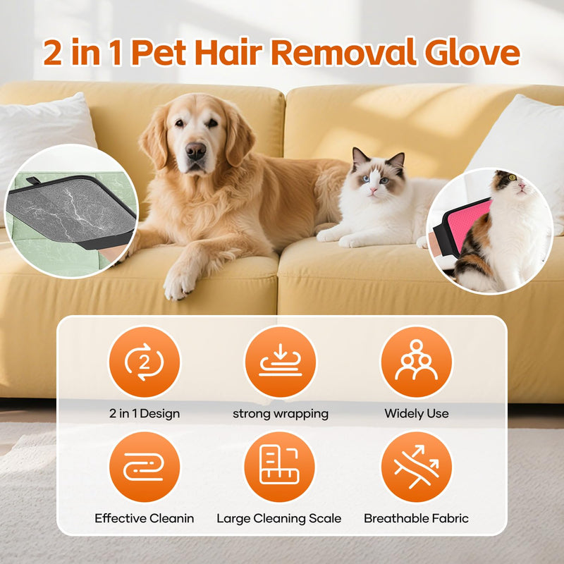 Dual-Sided Pet Hair Removal Glove, Pet Hair Remover with Adjustable Wrist Strap, Soft Silicone Shedding Brush for Dogs & Cats, Pet Hair Gloves for Couch, Carpet, Clothing (Pink) - PawsPlanet Australia