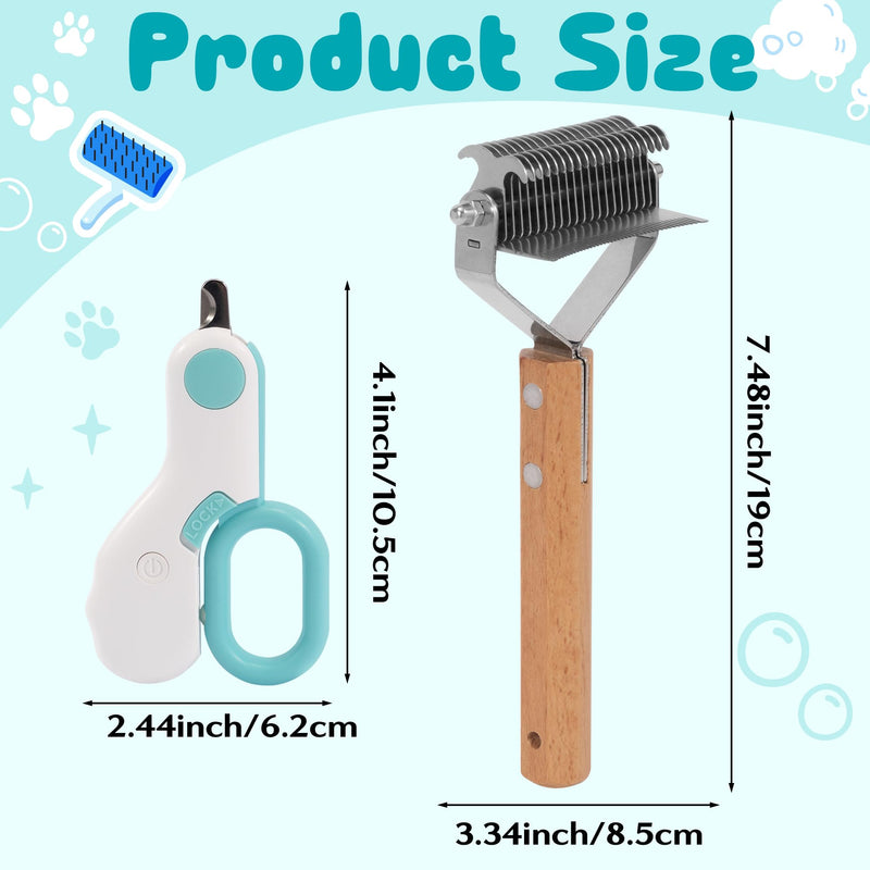 Dematting Comb for Dog and Cat - 2-in-1 Pet Grooming Brush for Long Haired Pet, Double Sided Dematting Shedding Comb with Nail Clipper, Matted Fur Removal Grooming Tool for Knots Mats Tangles