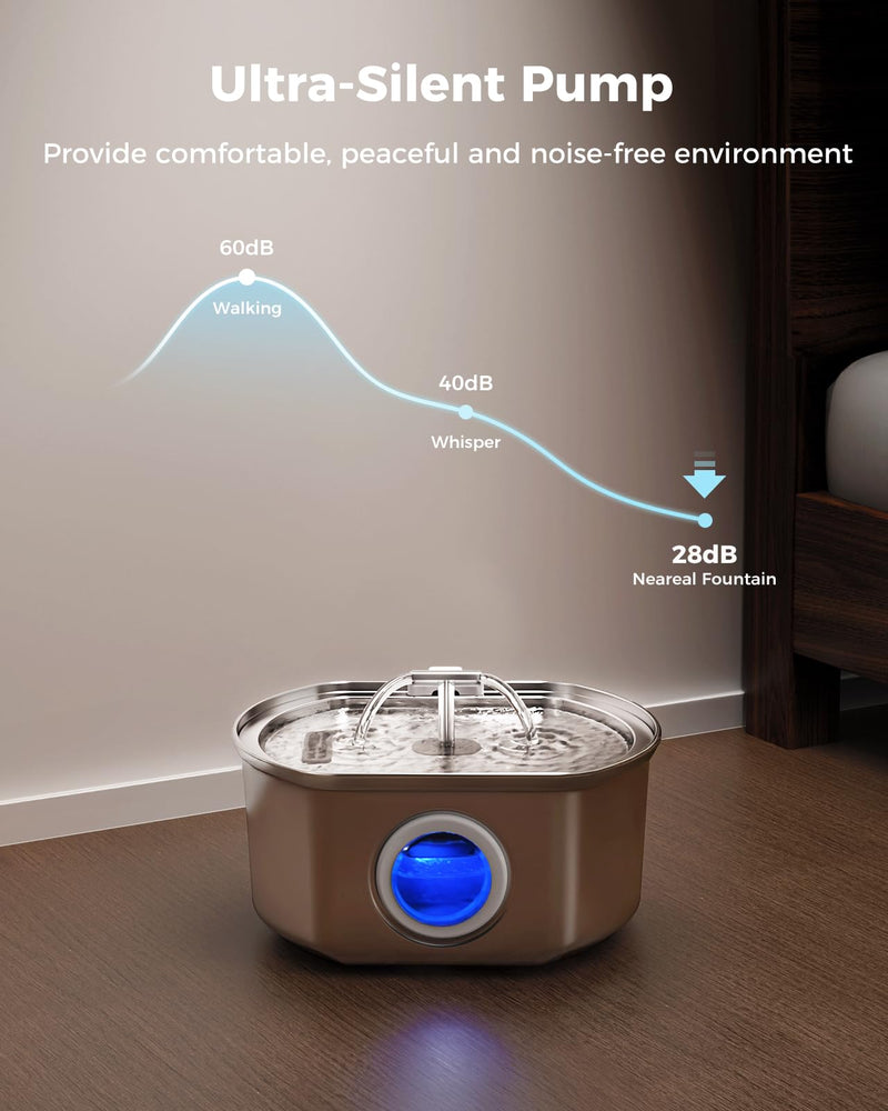 Cat Water Fountain Stainless Steel - Pet Drinking Fountain for Cats Indoor - 3.2L/108oz Automatic Water Dispenser with Watering Level Window (4 Filter) Cat Fountain + 4 Filters + 4 Sponges - PawsPlanet Australia
