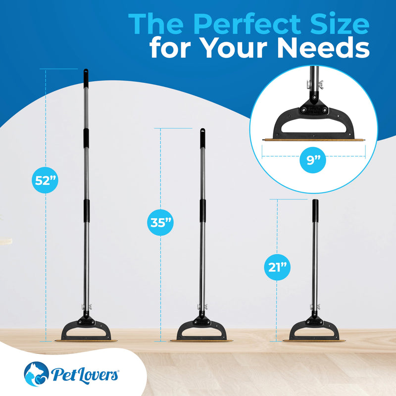PetLovers EzLint Mega 52" Carpet Rake & Pet Hair Removal Tool – Dog & Cat Hair Remover Broom with Adjustable Handle & Extra Wide Head for Carpets, Rugs & Stairs, Black - PawsPlanet Australia