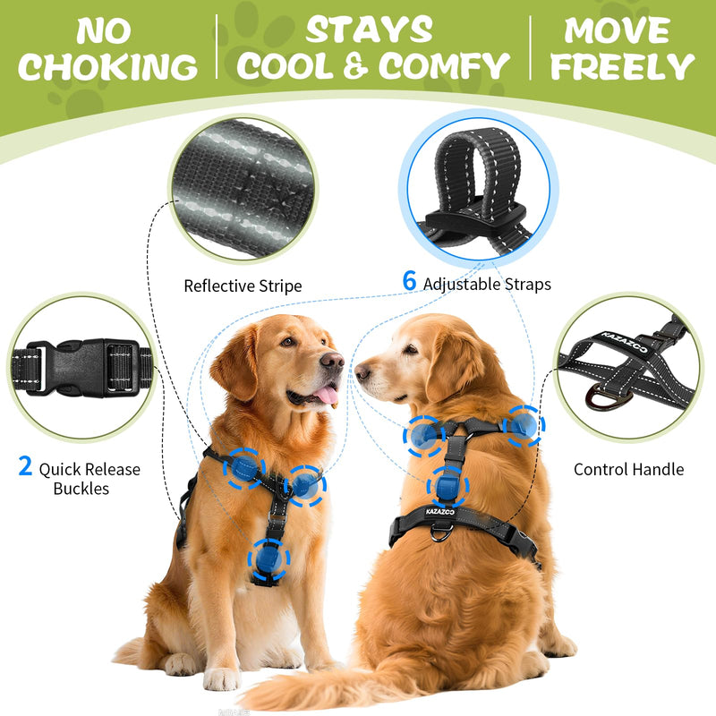 No-Pull Harness,Y-Shaped Design,Buckle-Neck Balance Harness with Reflective Stitching, Ideal for Dog Training and Night Walking, Padded Handle, Durable High-Tensile Nylon-Black-L Black L - PawsPlanet Australia