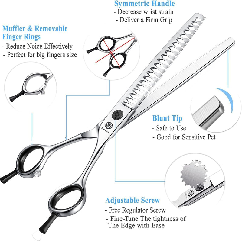 Purple Dragon 7 Inch Chunker Scissors for Dogs, Dog Thinning Scissors, Made of Japanese 440C Stainless Steel, Right Handed Dog Hair Scissors for Dog Groomers and Beginners - PawsPlanet Australia