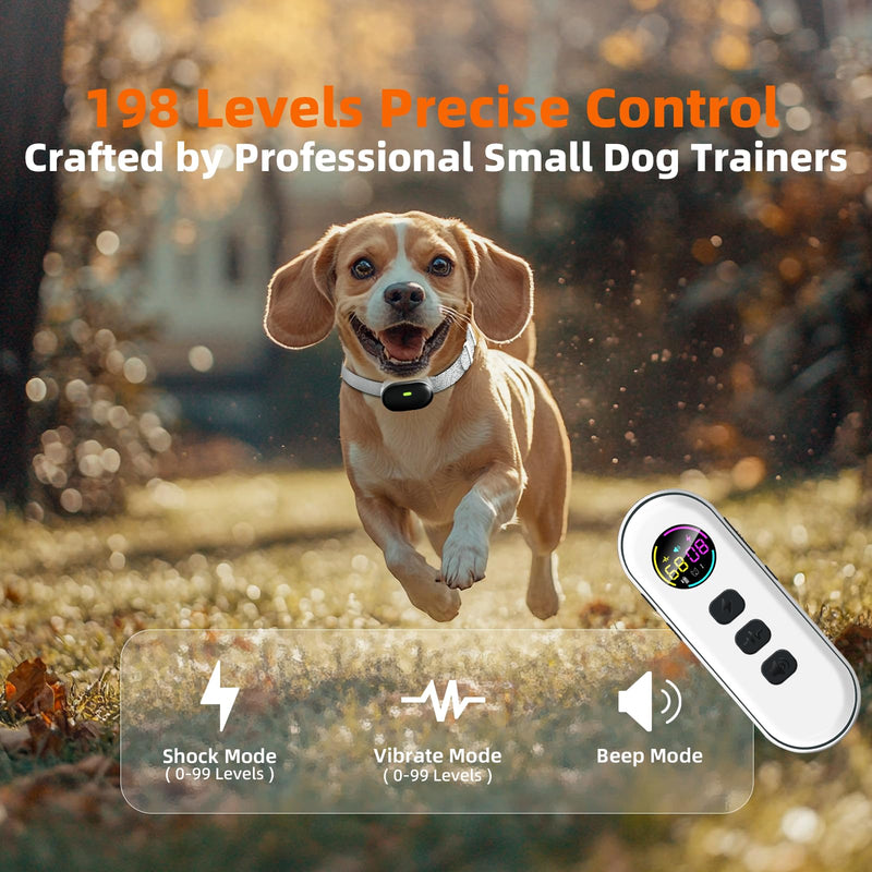 Ultra-Small Dog Shock Collar, Ultra-Light & Thin Dog Training Collar with 1300ft Remote, Tailored for Small Dogs 5-15lbs & Medium Dogs, 198-Level Precise Control, Waterproof, Rechargeable(White) White - PawsPlanet Australia
