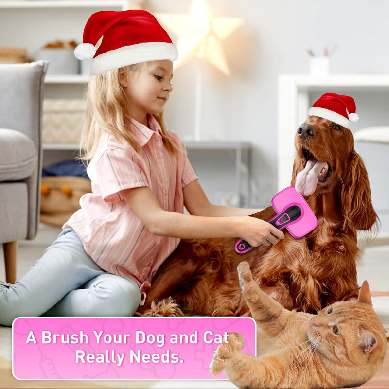Dog Brush for Shedding, Self-Cleaning Slicker Brush, Perfect for Short & Long Haired Pets, Removes Mats, Tangles, Loose Fur, Gentle on Skin, Ideal for Small, Medium, Large Dogs. Pink - PawsPlanet Australia