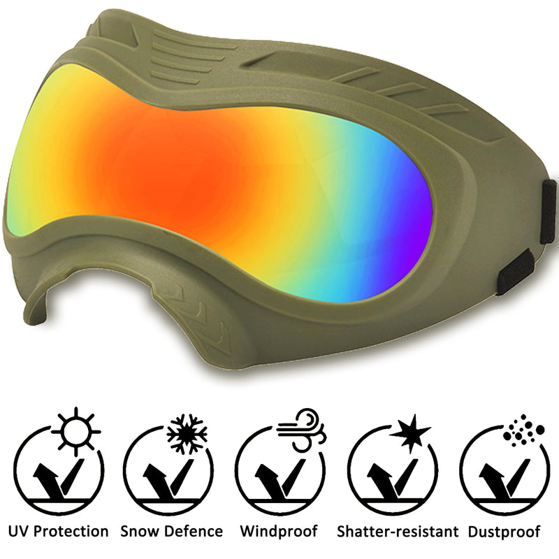 Dog Sunglasses,Doggles Anti-UV Protection, Pet Sunglasses with Adjustable Strap, Suitable for Motorcycle Car Driving Bike Riding Hiking Swimming Wind Dust Fog Dog Eye Protection ArmyGreen frame, Red lenses