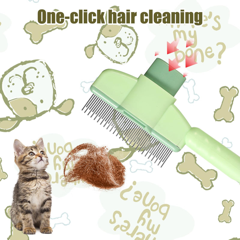 Pet Hair Clean Comb, Cat Hair Brush with Release Button Deshedding Cat Grooming Brush for Short & Long Hair Pet Dog Cleaning Loose & Knots Fur Cat Grooming Supplies(Green) - PawsPlanet Australia