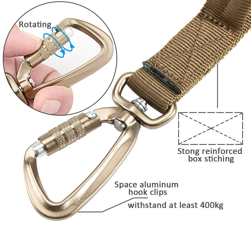 EXCELLENT ELITE SPANKER Military Leash Dog Tactical Space Aluminum Hook Clips Bungee Dog Leash Tactical Dog Leash Elastic Dog Rope Leads with 2 Control Handle Coyote Brown - PawsPlanet Australia