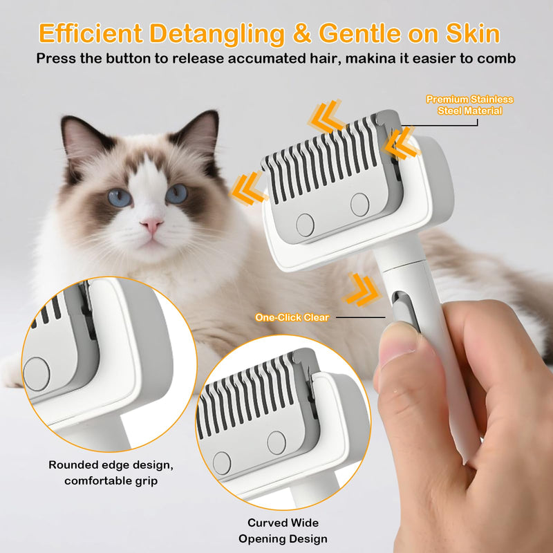 Cat Brush cat grooming supplies Gently Removes Loose Undercoat Mats, Tangled Hair and Soothes Skin. Ideal for Long and Short Haired Pets. (White) White