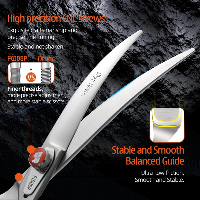 Professional Curved Grooming Scissors for Dogs 8 inch 30 Degree Long Downward Curved Grooming Shears for Poodles Large Dog Pet Japan 440C Super Sharp and Durable Curved Shears - PawsPlanet Australia