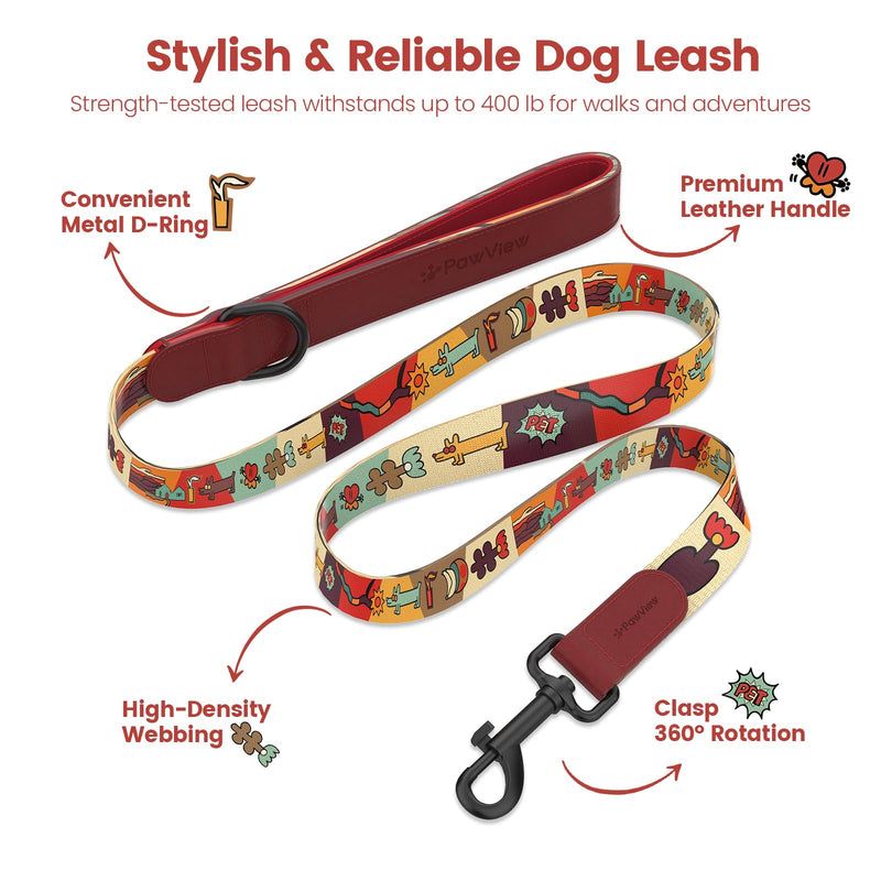 Dog Collar and Leash Set with Smart ID Tag – Adjustable Soft Padded Heavy Duty Comfortable Collar and Leash Set with Cute Pop Art Doodle Design for Small Medium Large Dogs (Red, Small) Sunrise Red S (Neck 11.02-16.93'',Width 0.59'' ) - PawsPlanet Australia