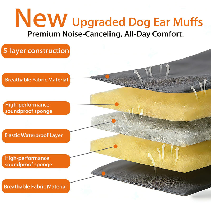 Upgraded Dog Ear Muffs for Noise Protection & Bath, No Shake EarWrap for Hematoma Prevention, Drying & Anxiety Relief, Elastic Waterproof Dog Ear Protector with Soundproof Sponge (Grey, Medium)