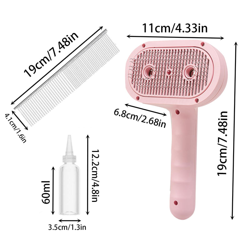 Cat Steam Brush for Shedding with Metal Comb,Deshedding Dog Brush for Long & Short Haired Dogs,Cat Hair Brush for Indoor Cats,Self Cleaning Double Hole Spray USB Rechargeable Grooming Supplies(Pink) Pink