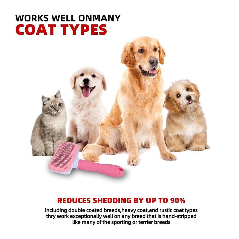 555 Dog grooming products: automatic cleaning pet brushes, smooth brushes used for falling off cat which can quickly remove floating hair on dogs and do not damage the skin of Pink - PawsPlanet Australia