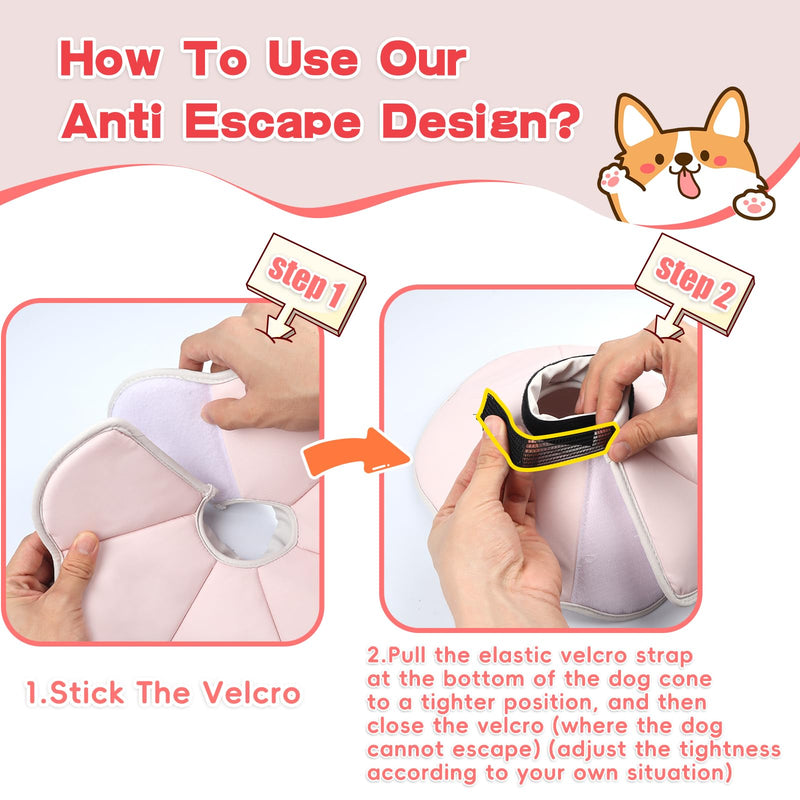 Soft Dog Cone Collar Alternative for Small Dogs(Adult Yorkshire Adult Chihuahua), Adjustable Protective Dog Head Recovery Cone, Elizabethan Comfortable Neck Pillow Cone After Surgery Anti Licking Pink S(Neck Girth:7"-9.8")