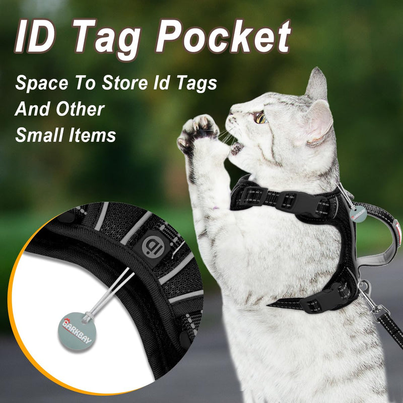Cat Harness and Leash Set for Walking Escape Proof for Small Large cat Kitten Harness with ID tag Pocket (Black,XS) X-Small Black - PawsPlanet Australia
